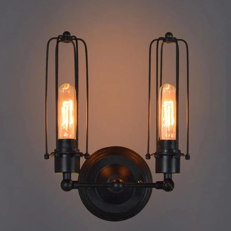 Double Head Industrial Style Iron Cage Wall Mounted Sconce Lamp