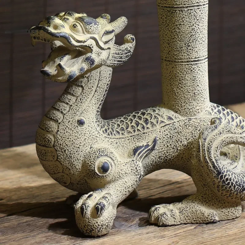 Intricately Carved Mythical Dragon LED Lamp with Fabric Shade – Stylish and Functional Decor