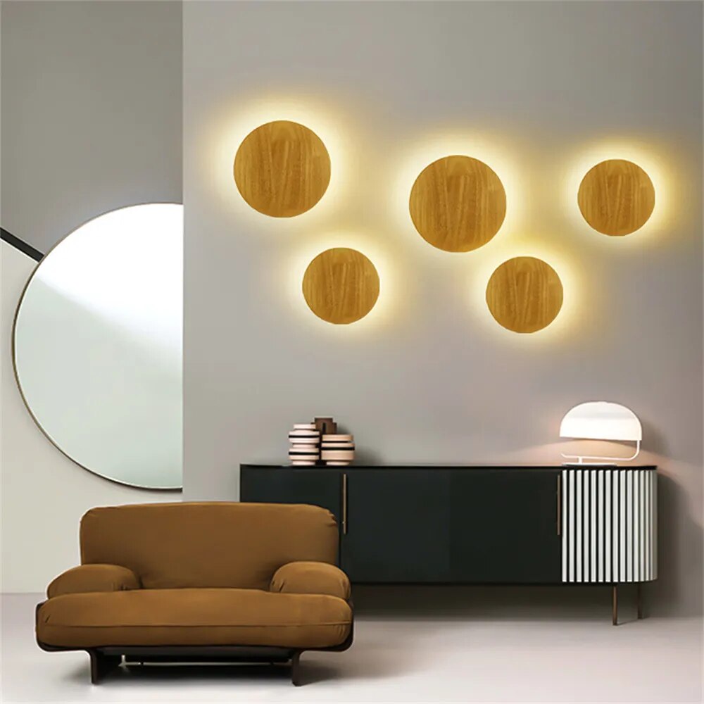 Modern Wooden Circular LED Wall Lamp
