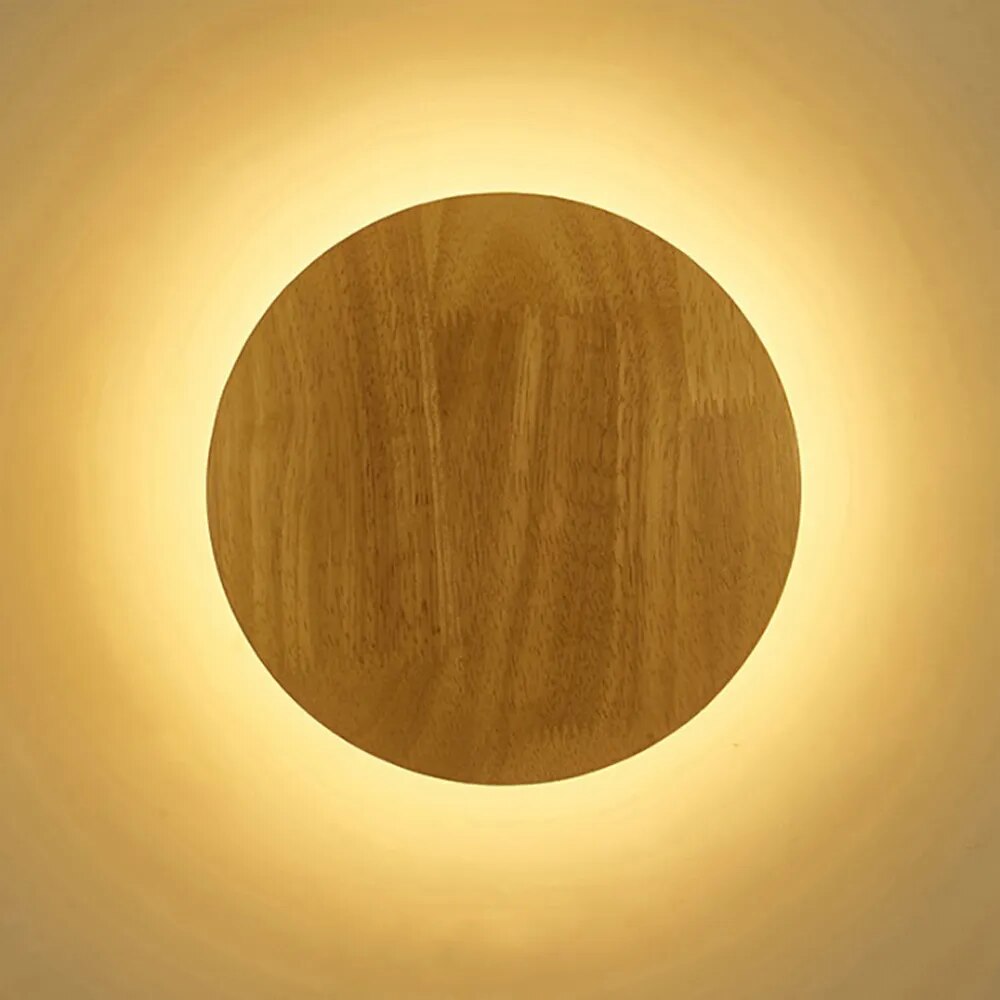 Modern Wooden Circular LED Wall Lamp
