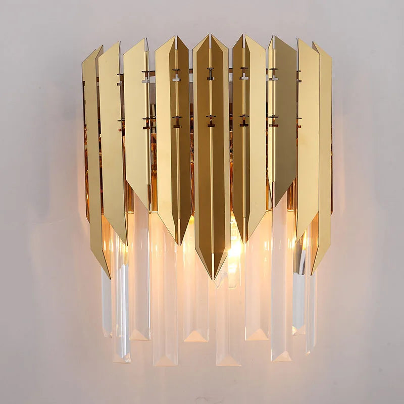 Sophisticated Gold Wall Sconce with Cascading Crystals in Art Deco Style