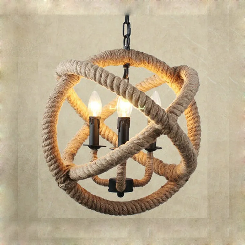 Farmhouse Chic: Handwoven Hemp Rope Pendant Light. 3 & 5-Head Lighting Options