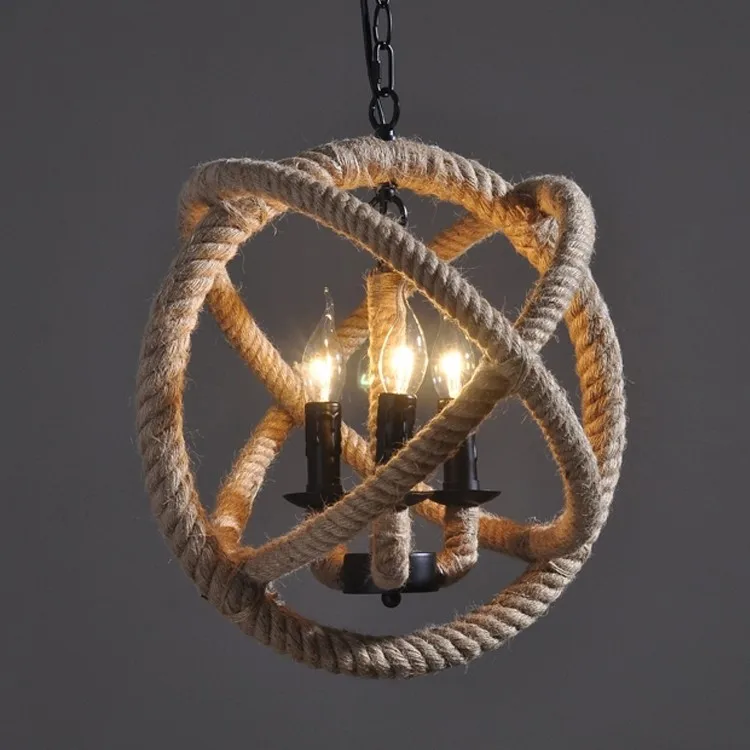 Farmhouse Chic: Handwoven Hemp Rope Pendant Light. 3 & 5-Head Lighting Options