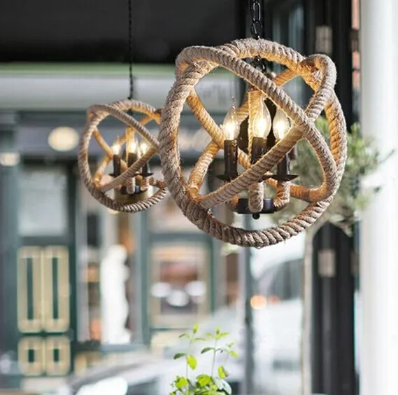 Farmhouse Chic: Handwoven Hemp Rope Pendant Light. 3 & 5-Head Lighting Options