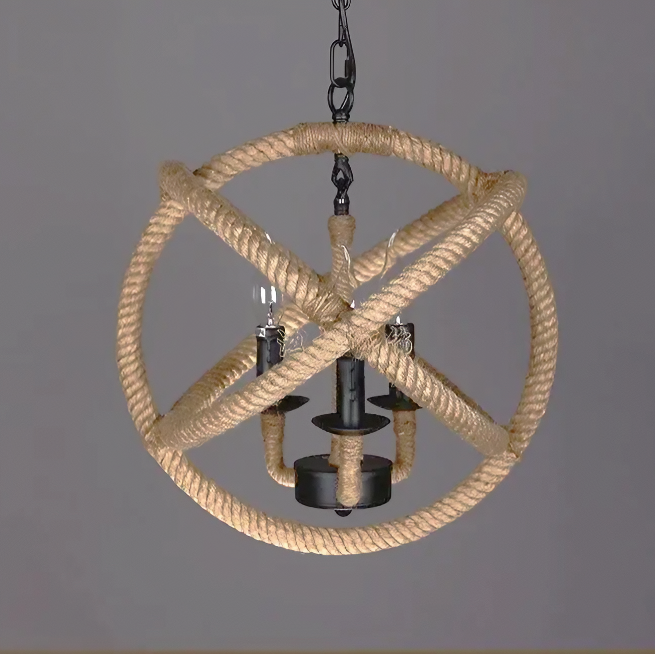 Vintage Farmhouse Iron and Hemp Rope 3/5 Lights Pendant Lamp. Available in two configurations