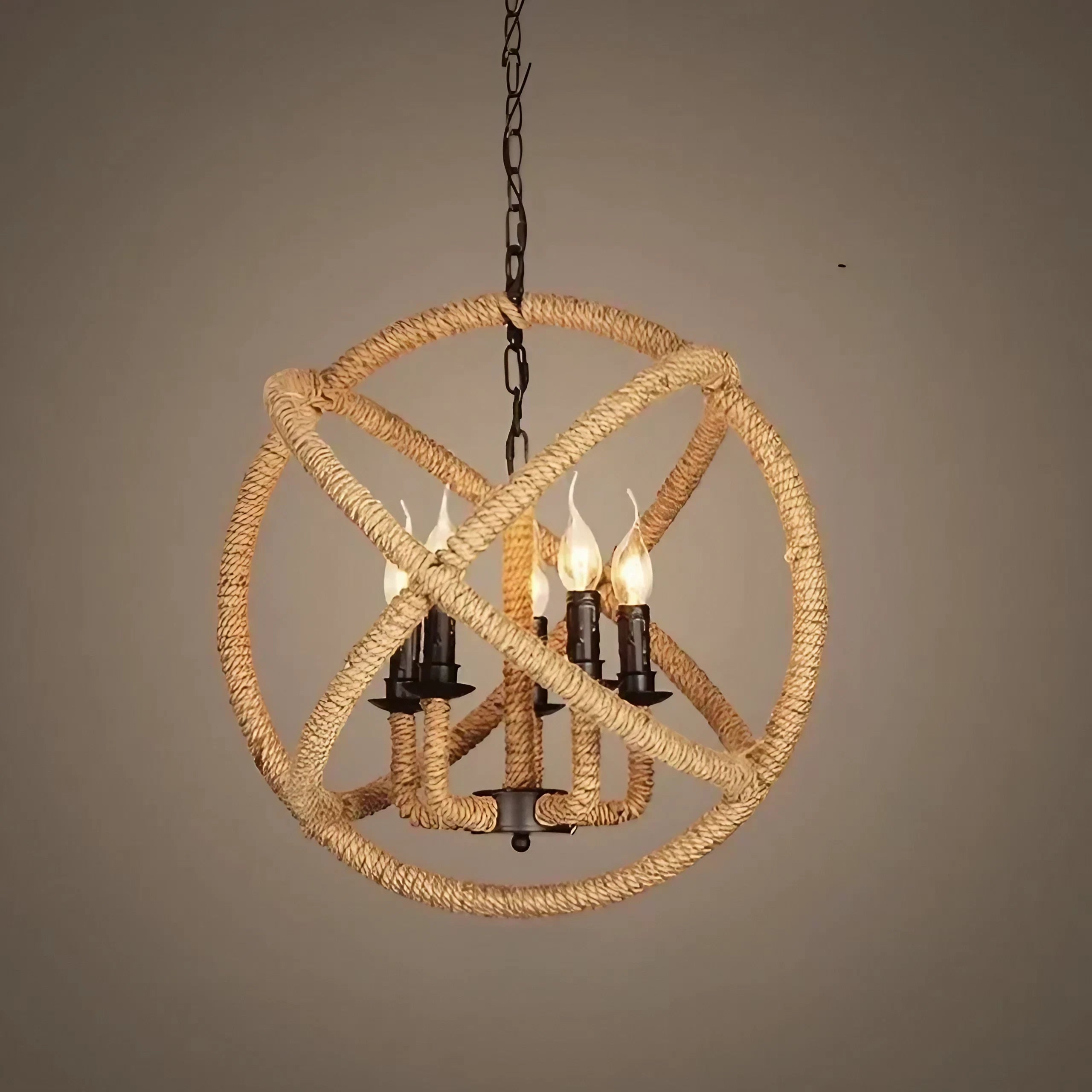 Farmhouse Chic: Handwoven Hemp Rope Pendant Light. 3 & 5-Head Lighting Options