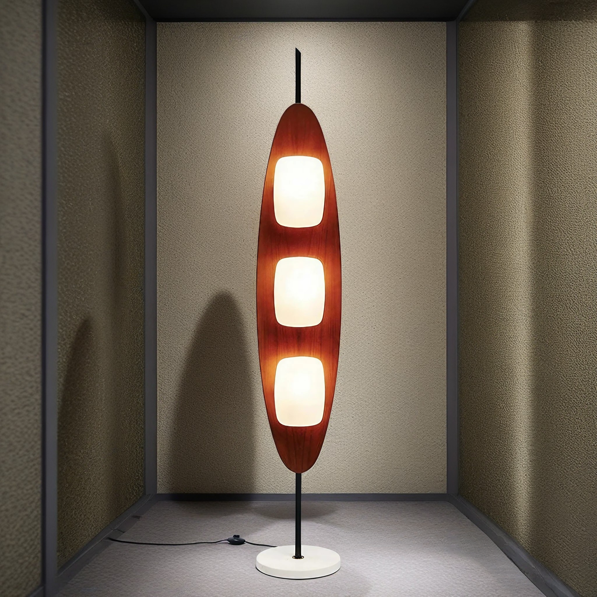 Japanese Style Sculptural 5 Feet Tall Wooden Floor Lamp with Marble Base