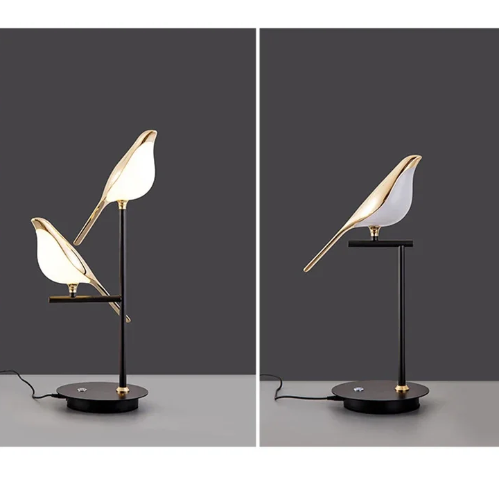 Magpie Bird LED Table Lamp in Rose Gold . Available 1-head or 2-head versions