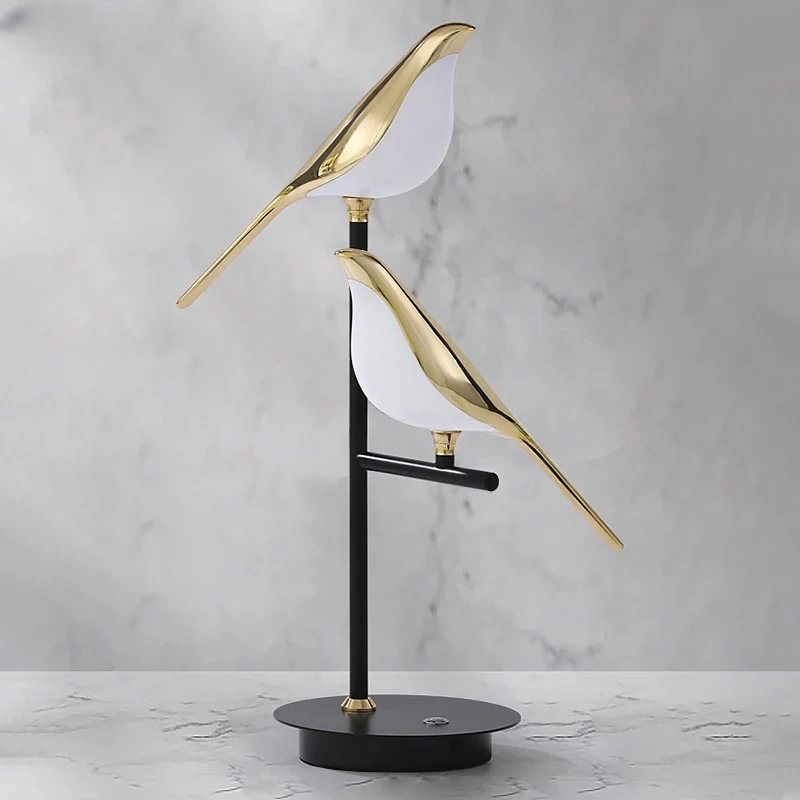 Magpie Bird LED Table Lamp in Rose Gold . Available 1-head or 2-head versions