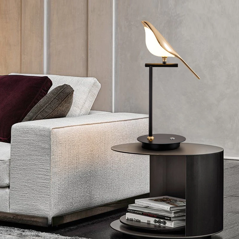 Magpie Bird LED Table Lamp in Rose Gold . Available 1-head or 2-head versions