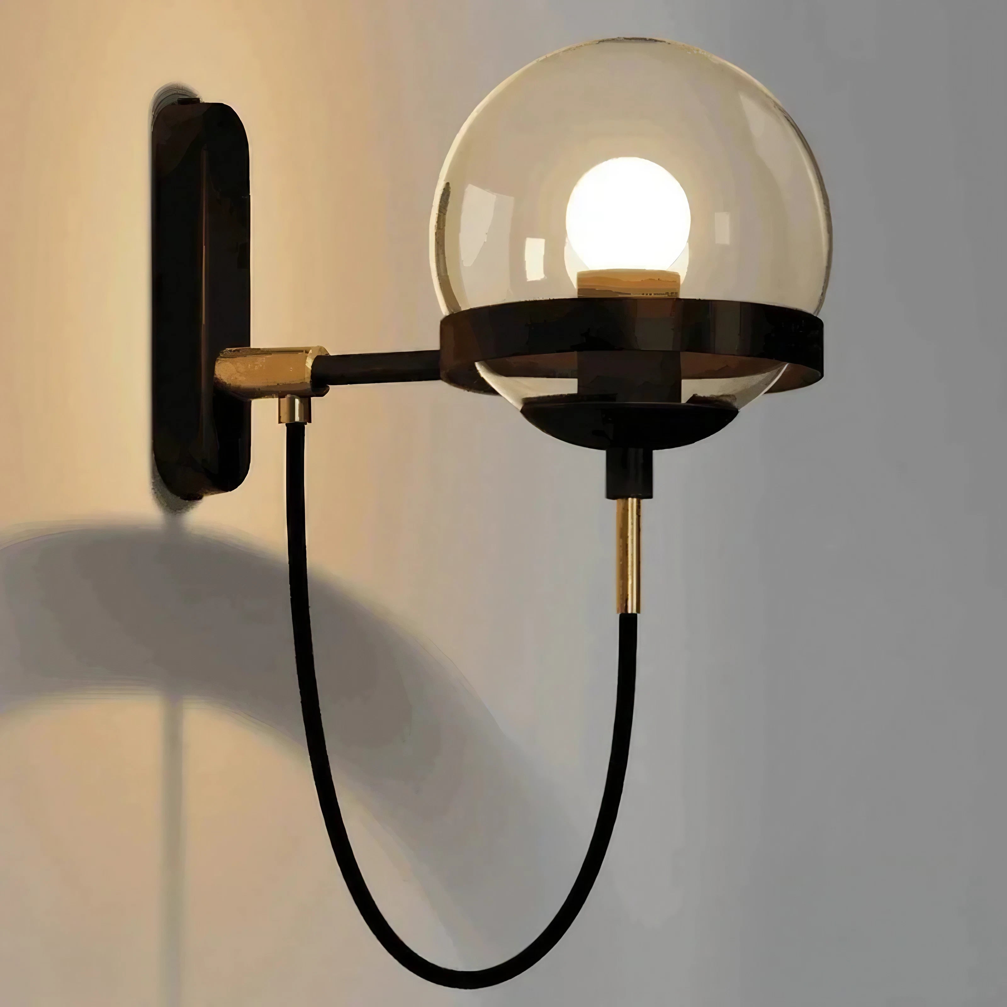 Mid-Century Modern Glass Wall Sconce Lights in Black Finish