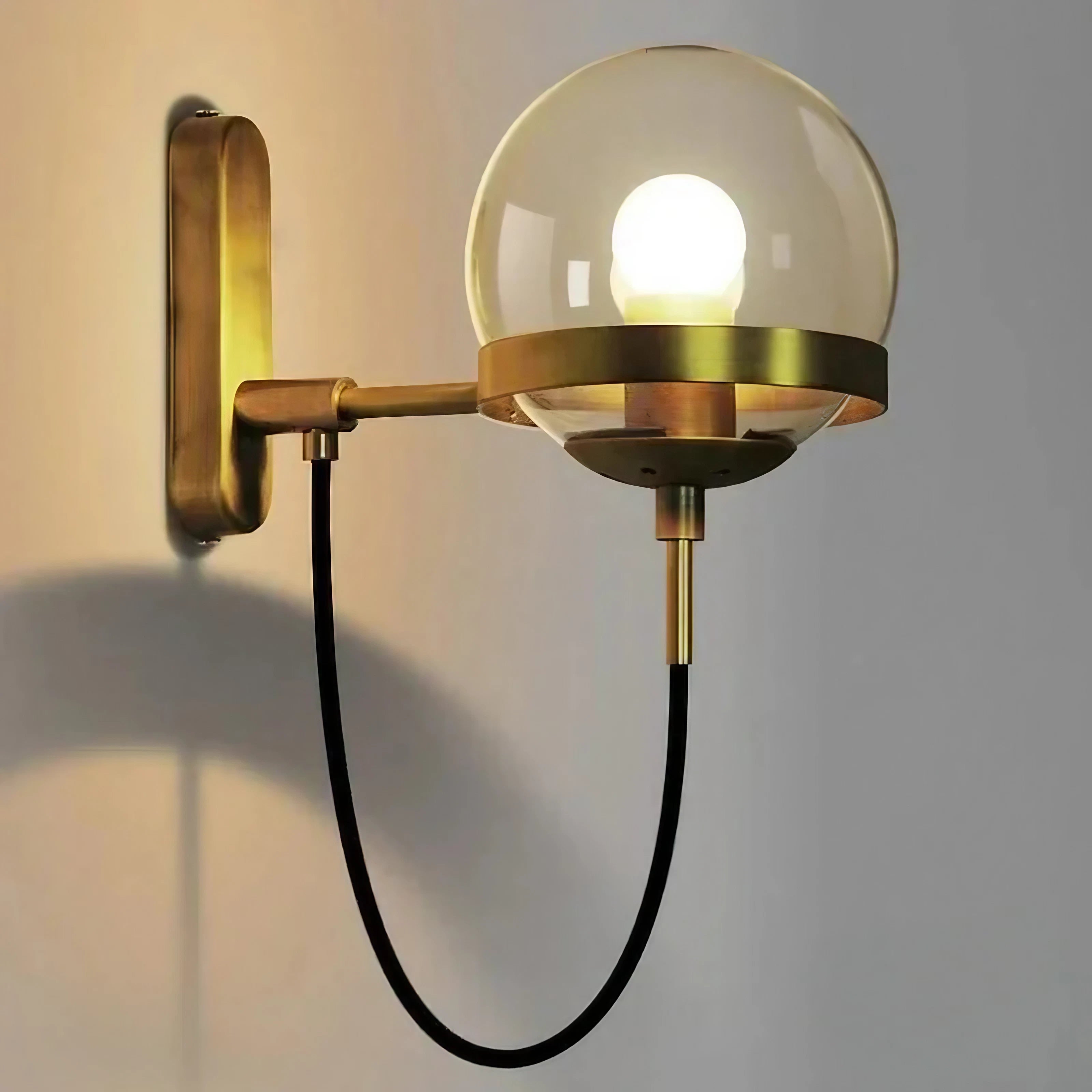 Mid-Century Modern Glass Wall Sconce Lights in Copper and Black Finish