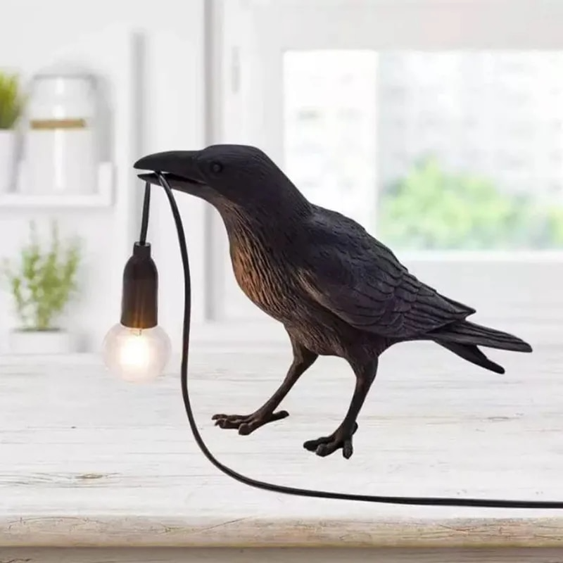 Raven Table Lamp Resin crow