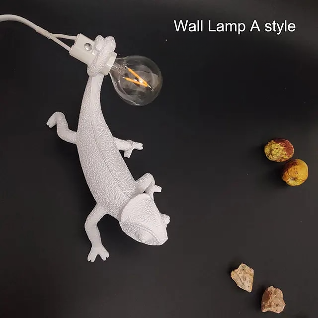 White Resin Chameleon Small Wall LED Night Light in Two Configurations