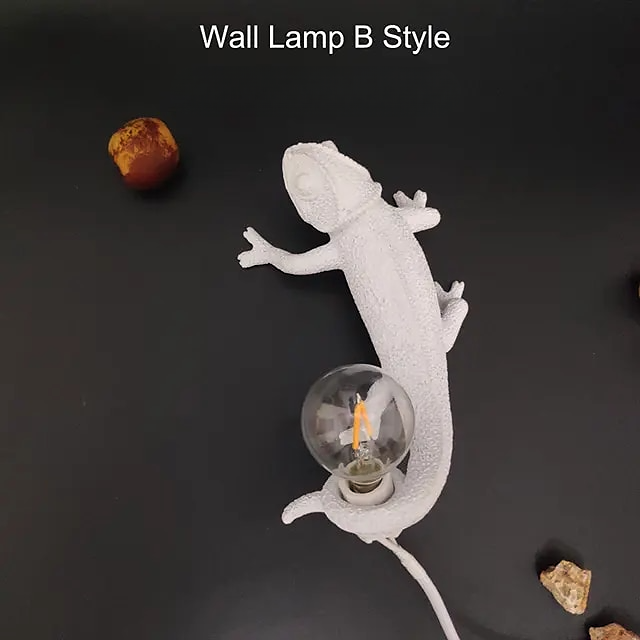 White Resin Chameleon Small Wall LED Night Light in Two Configurations