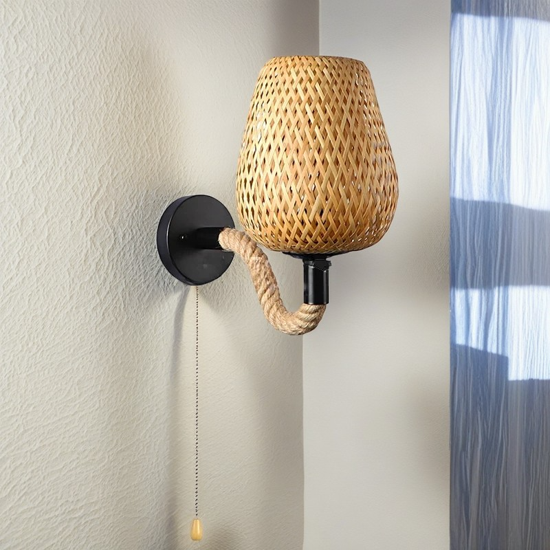 "Elara" Retro Bamboo/Rattan Individually Woven LED Wall Sconce Light