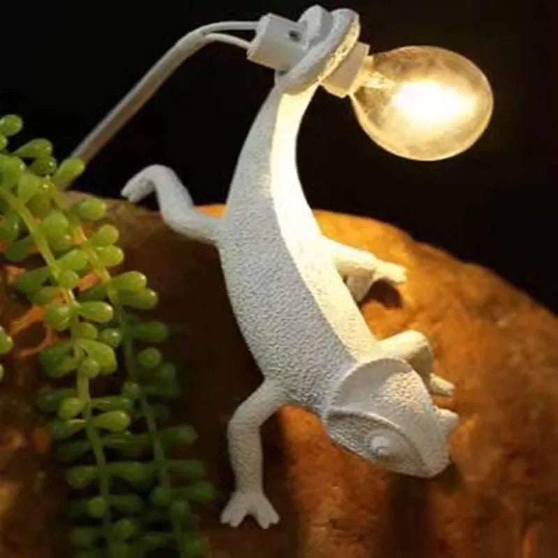 White Resin Chameleon Lizard LED Night Light