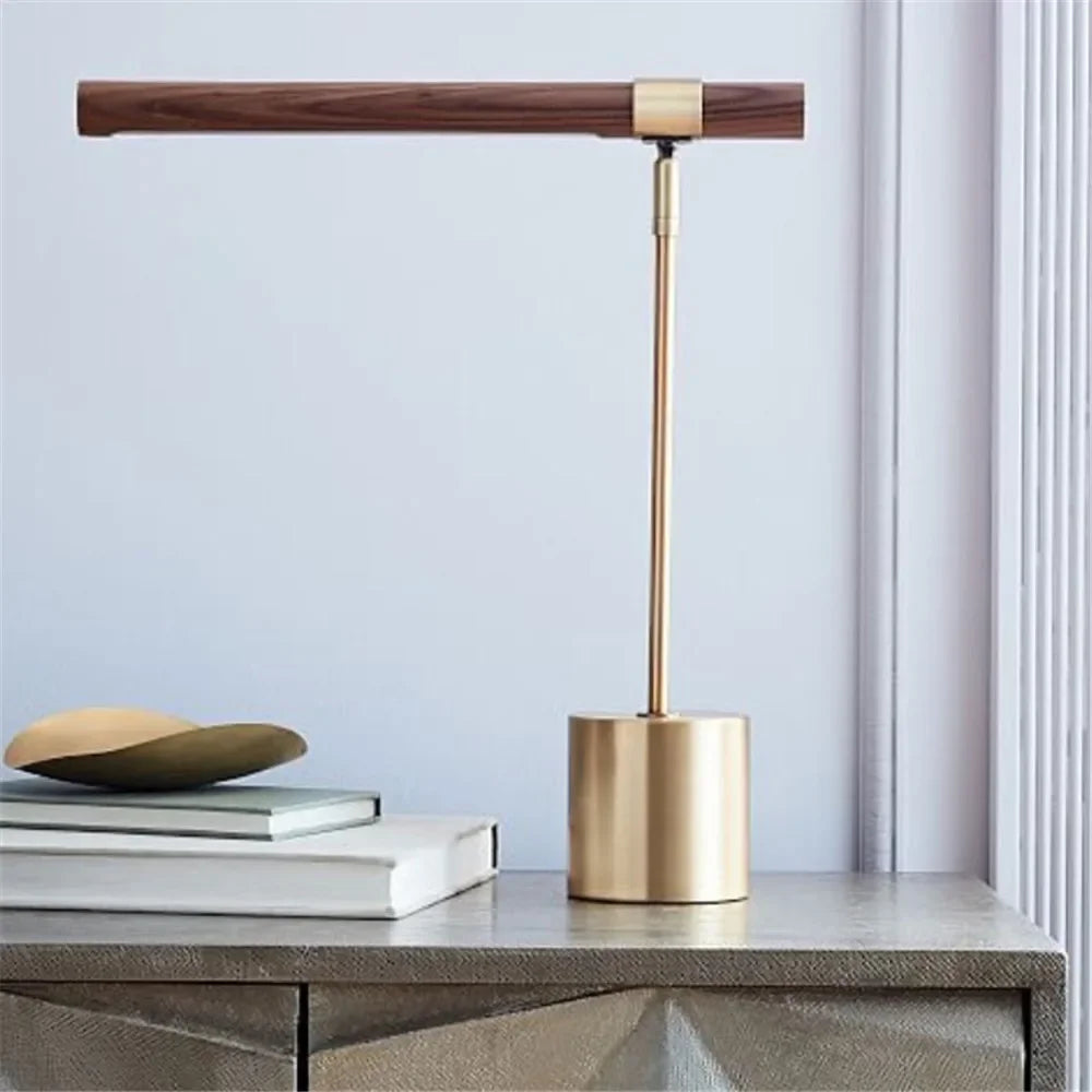 Lighting Jett - 17.7" High Modern Wood/Antique Brass Adjustable LED Night Light Desk Lamp.