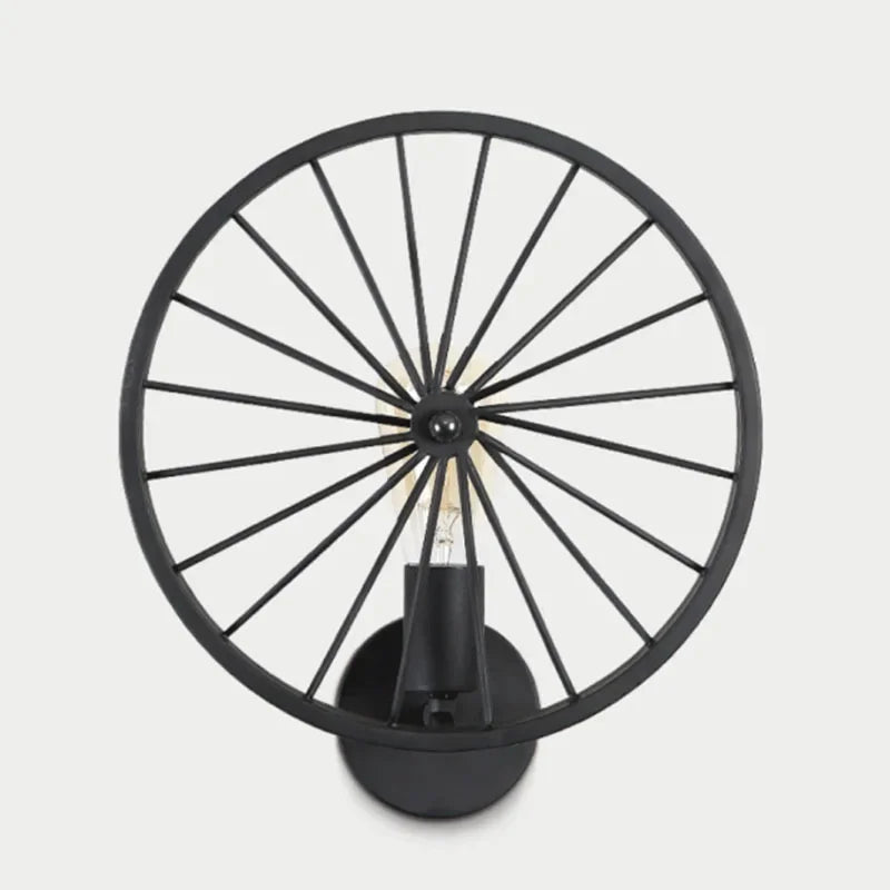 Farmhouse Rustic Wheel Wall Sconce Light - Vintage Industrial Design. Available in Two Colors