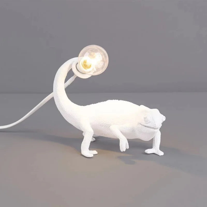 White Resin Chameleon Lizard LED Night Light