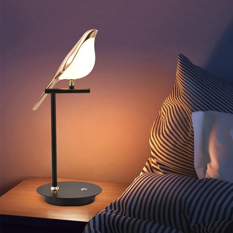 Magpie Bird LED Table Lamp in Rose Gold . Available 1-head or 2-head versions