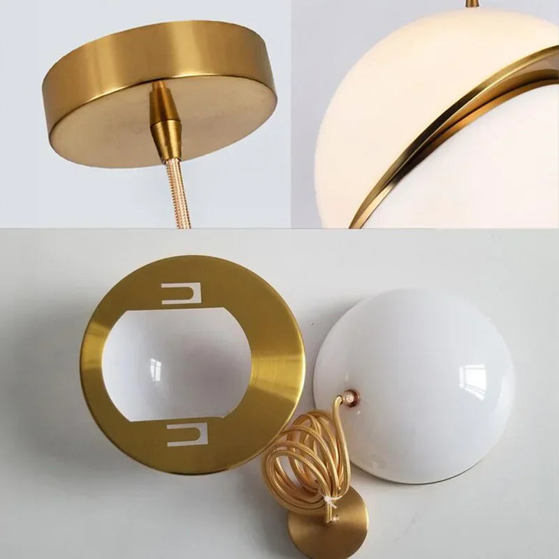 Asymmetry Glow Pendant - Split Frosted Ball with Gold Accent