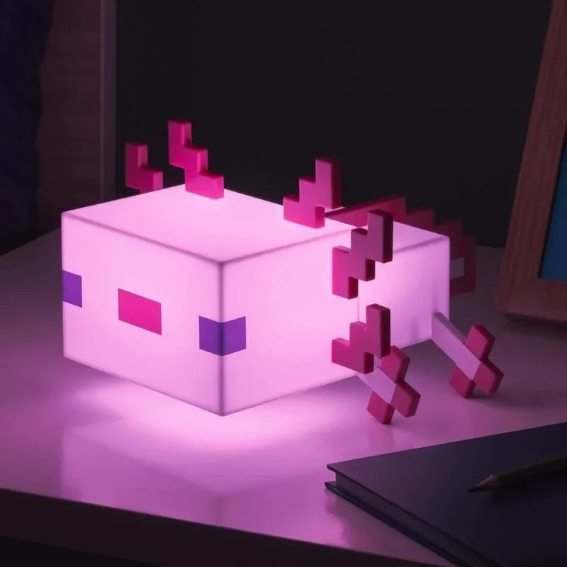 Fun Pixelated Multicolor Axolotl Bedside Lamp for Kids – Rechargeable LED Night Light