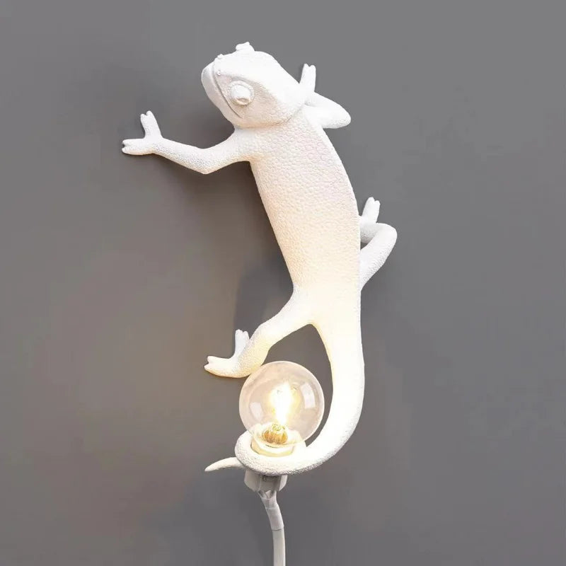 White Resin Chameleon Lizard LED Night Light