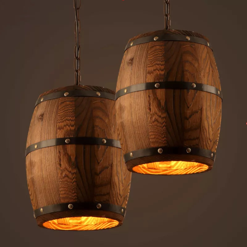 Creative Wood Barrel Pendant Lamp