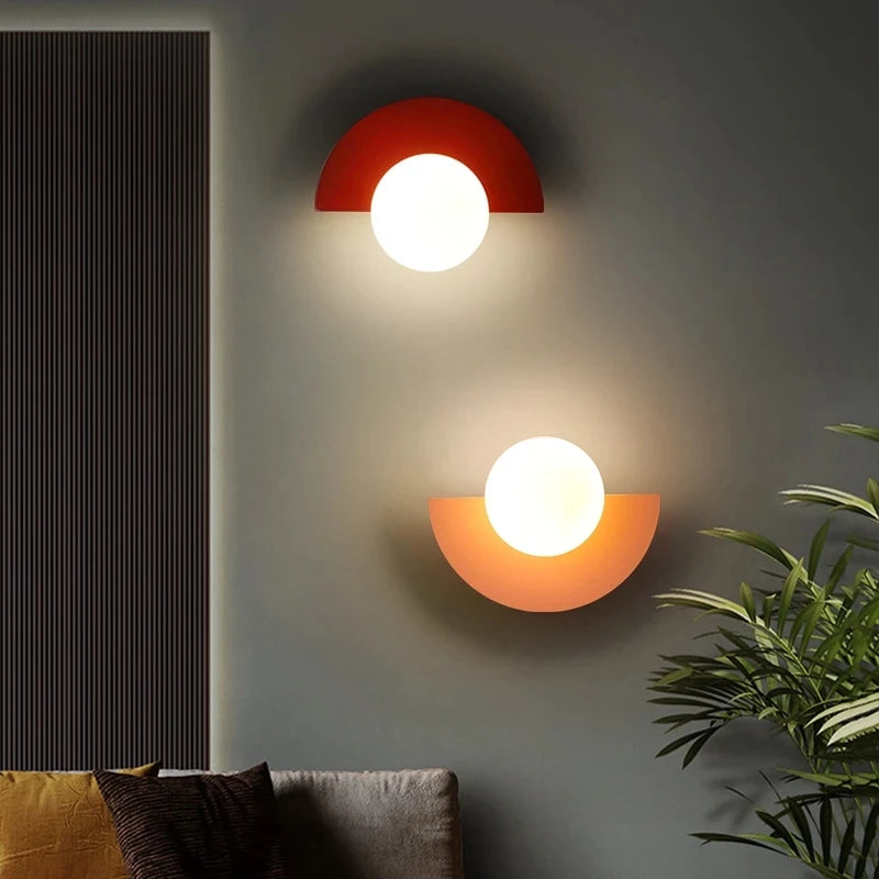 Half-Moon Art Deco Flair Wall Sconce with Frosted Glass Globe Light Design in 6 Colors