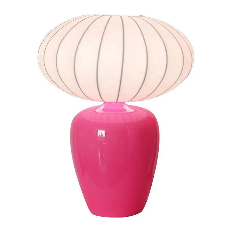 Vibrant Retro Ceramic 15" Height Table Lamp with Silk Pumpkin Shape Shade. Available in 5 Colors