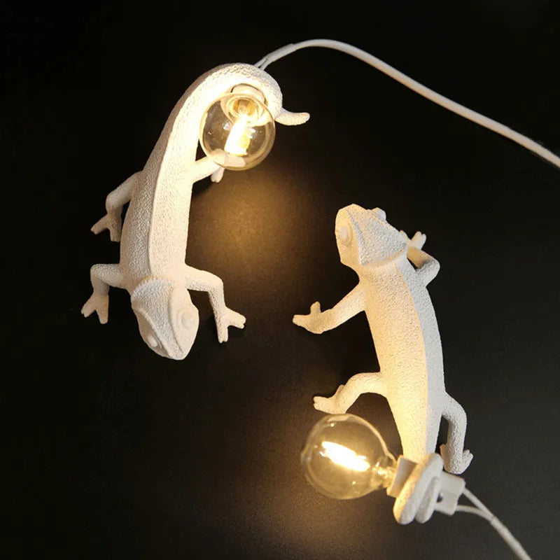 White Resin Chameleon Lizard LED Night Light