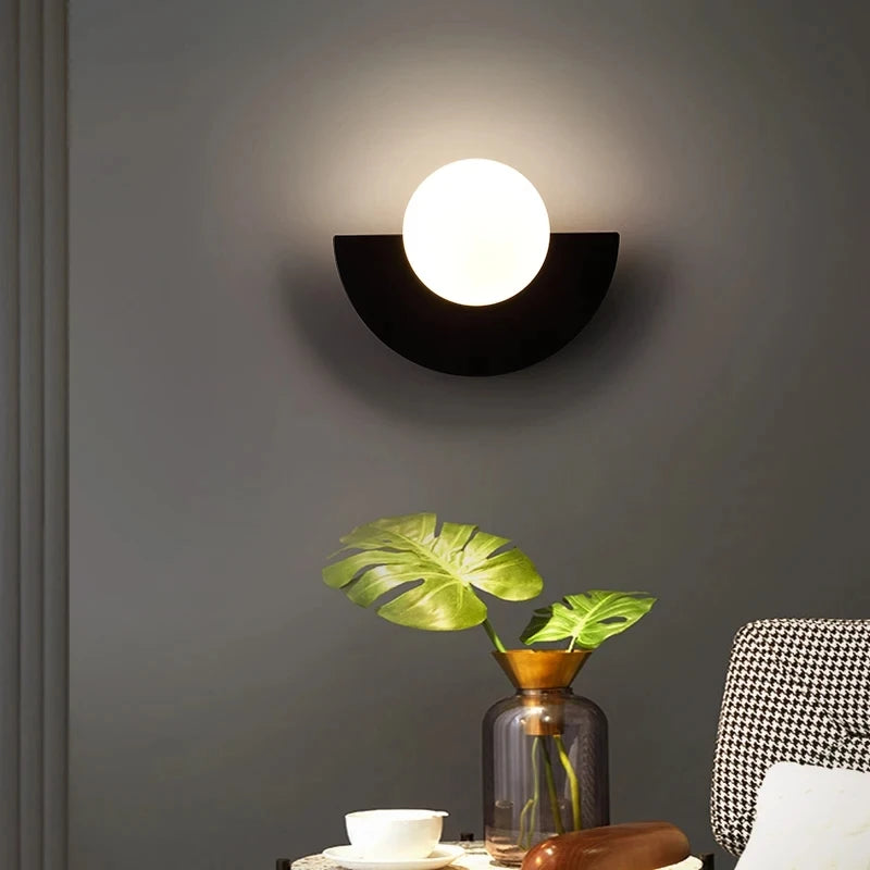 Half-Moon Art Deco Flair Wall Sconce with Frosted Glass Globe Light Design in 6 Colors