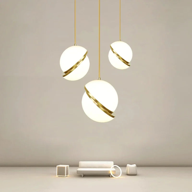 Asymmetry Glow Pendant - Split Frosted Ball with Gold Accent