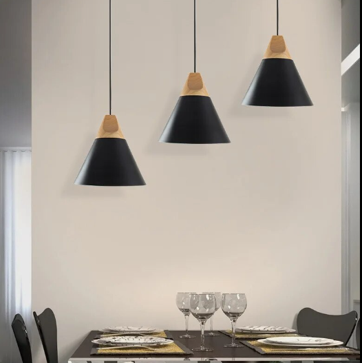 "Eclat" Minimalist Timber Accent Black Pendant Fixture