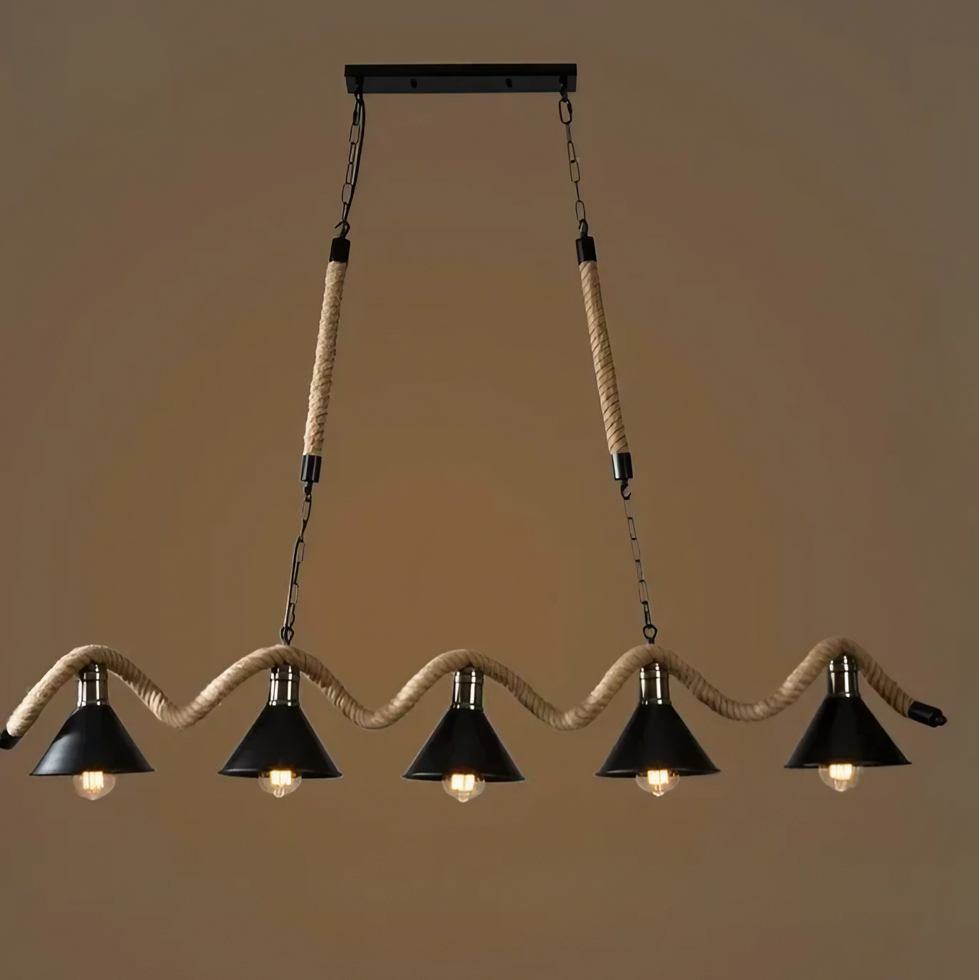 Creative Retro Industrial Iron Art Hemp Rope Five-Heads Chandelier