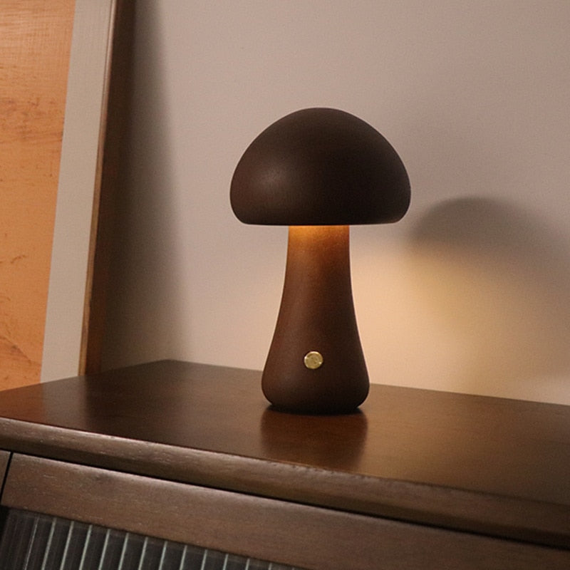 Wooden Cute Mushroom Led Lamp with Touch Switch