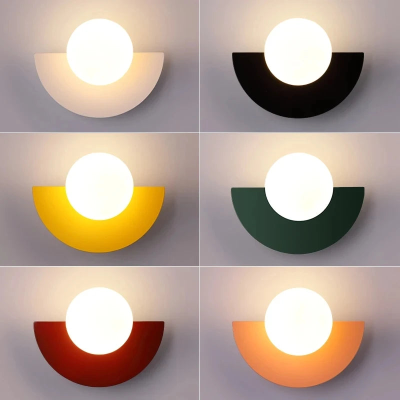 Half-Moon Art Deco Flair Wall Sconce with Frosted Glass Globe Light Design in 6 Colors