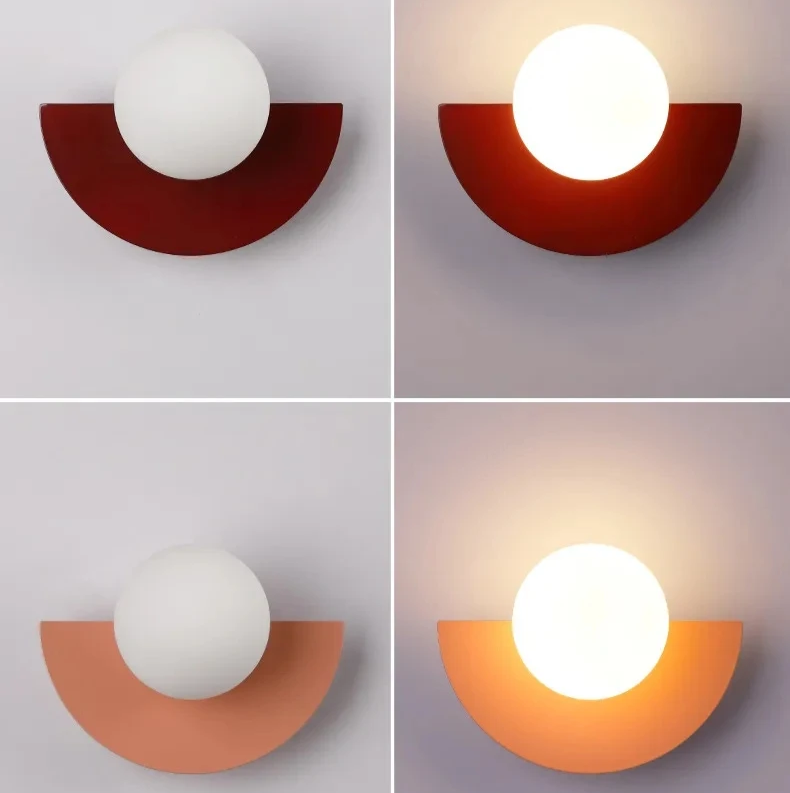 Half-Moon Art Deco Flair Wall Sconce with Frosted Glass Globe Light Design in 6 Colors