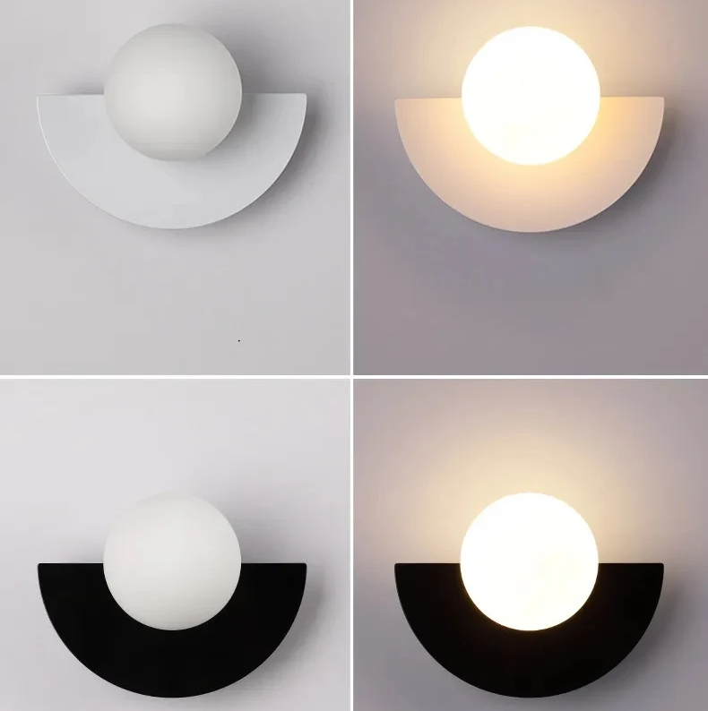 Half-Moon Art Deco Flair Wall Sconce with Frosted Glass Globe Light Design in 6 Colors