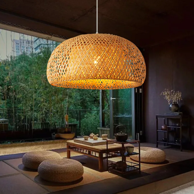 "Elara" Artisan Sustainable Bamboo/Rattan Individually Woven LED Pendant Light