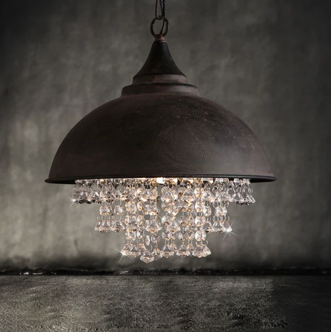 A combination of Realism and Romanticism -Industrial Chic Black Iron & Crystal Chandelier Pendant Light