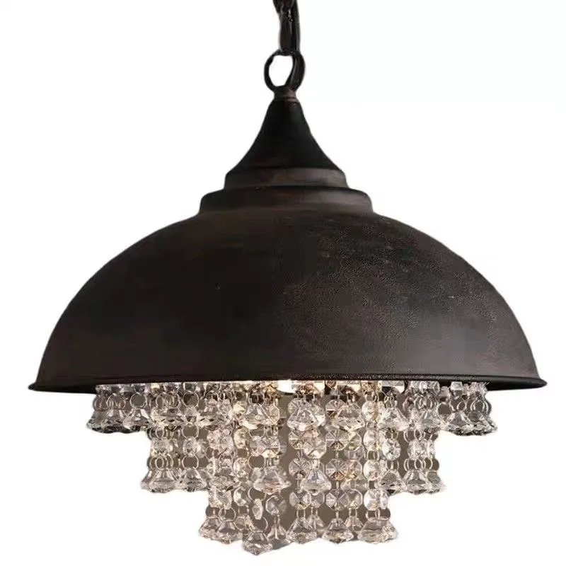 A combination of Realism and Romanticism -Industrial Chic Black Iron & Crystal Chandelier Pendant Light