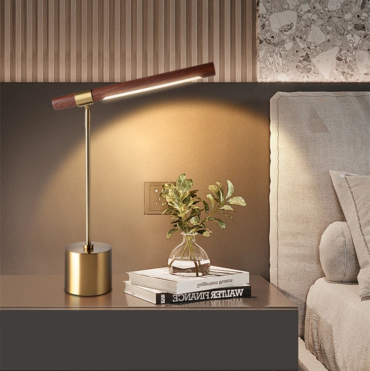 Lighting Jett - 17.7" High Modern Wood/Antique Brass Adjustable LED Night Light Desk Lamp.