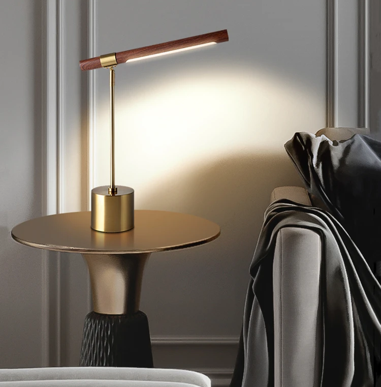 Lighting Jett - 17.7" High Modern Wood/Antique Brass Adjustable LED Night Light Desk Lamp.