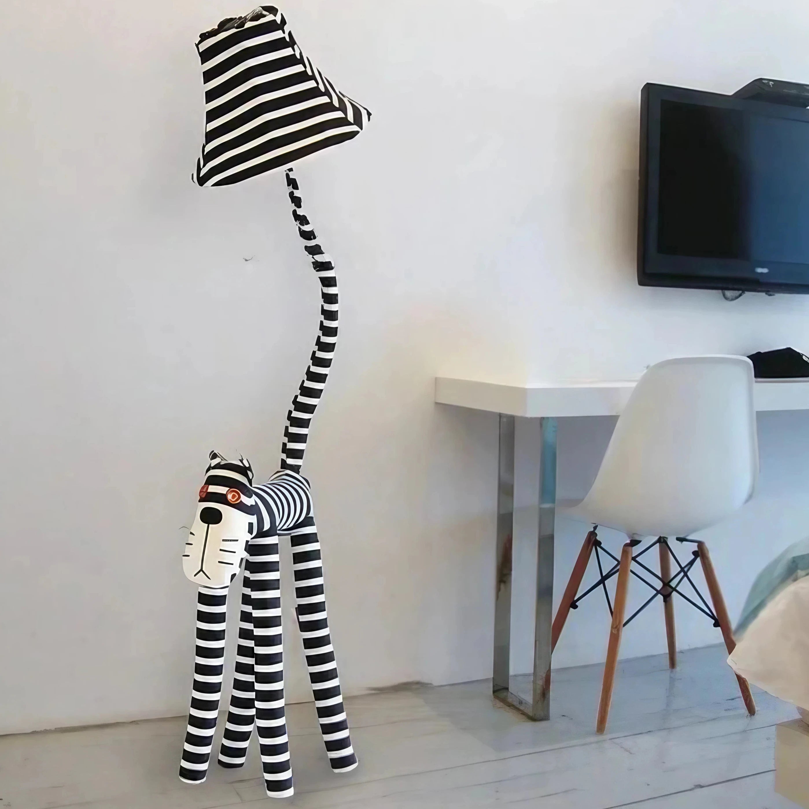 Fun Handmade Kids’ Cartoon Striped Cat Floor Lamp – Soft Cotton Body Design.