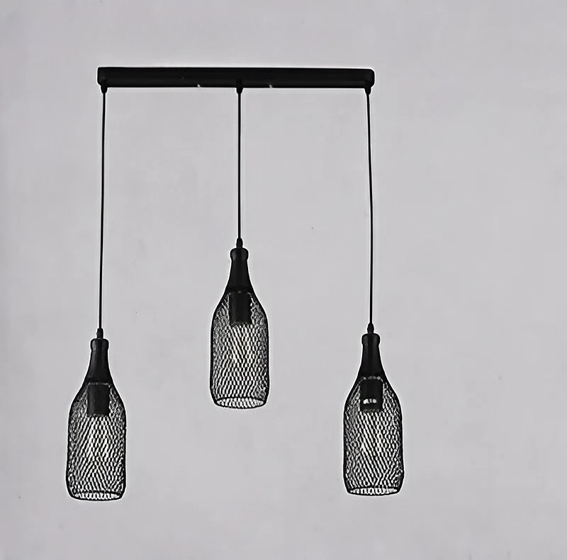 Industrial 3-Head Iron Net Bottle Shape Pendant Chandelier