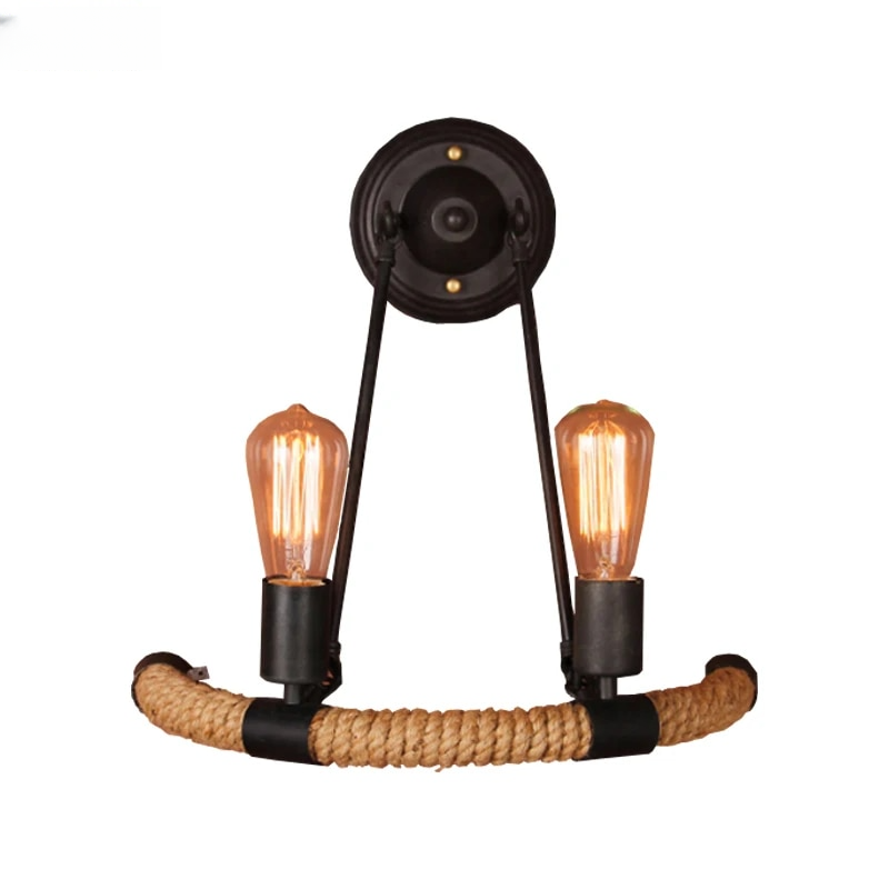 Industrial Wall Lamp Iron & Hemp Rope