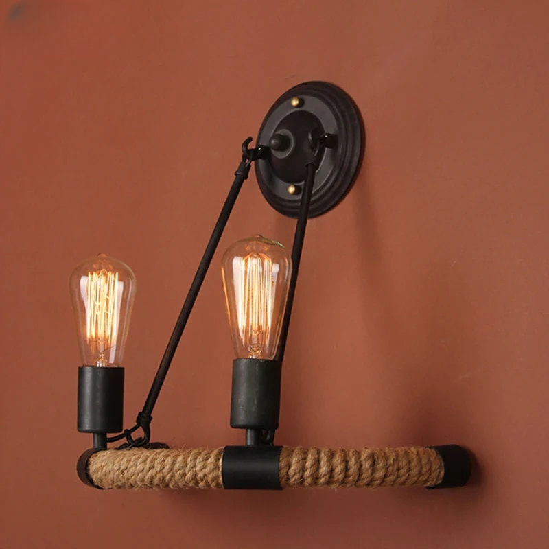 Industrial Wall Lamp Iron & Hemp Rope