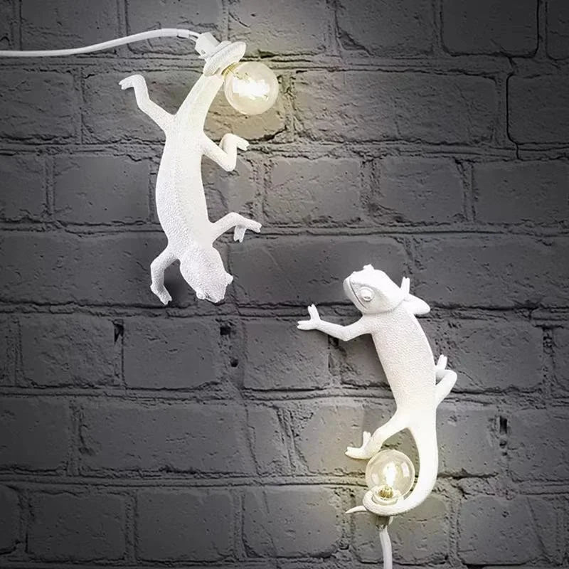 White Resin Chameleon Small Wall LED Night Light in Two Configurations